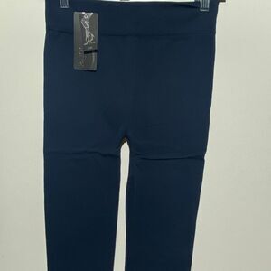 Sofra Women's Navy Blue Fleece Lined Stretch High Rise Leggings One Size NWT